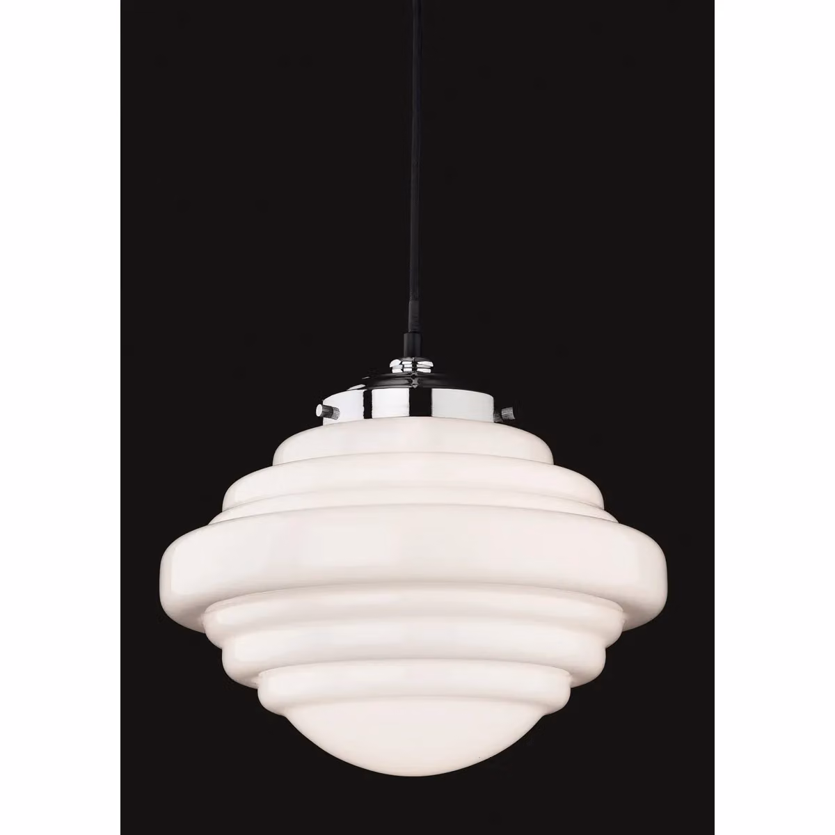 Netlighting Art 1 Light Ceiling Pendant in Chrome and Grey with Opal White Glass and E27 Socket – 2