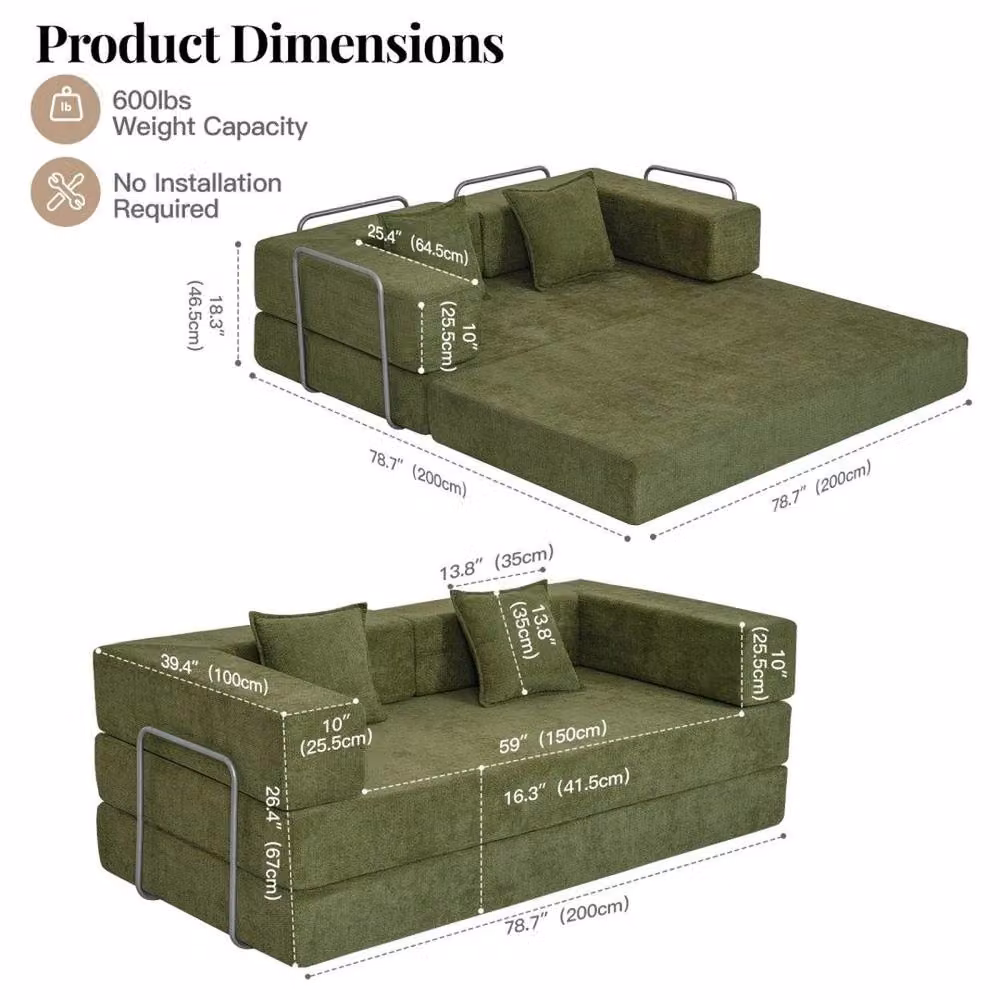 FORGEVIO Green Sectional Sofa Bed with Sleeping Function and Foam Upholstery – 3