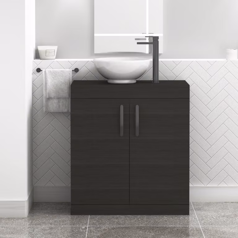 Turin 800mm Floor Standing 2 Door Bathroom Vanity Unit in Hale Black with Breeze Countertop Basin and Matt Black Handles