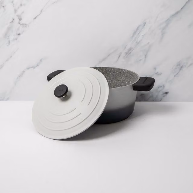 MasterClass Non-Stick Aluminium Casserole Dish and Cover with Silicone Handles, Grey