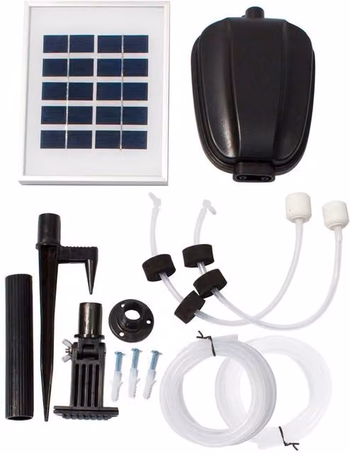 Primrose Solar Powered Oxygenator Aerator with 2 Stones, 120lph Air Pump, Black