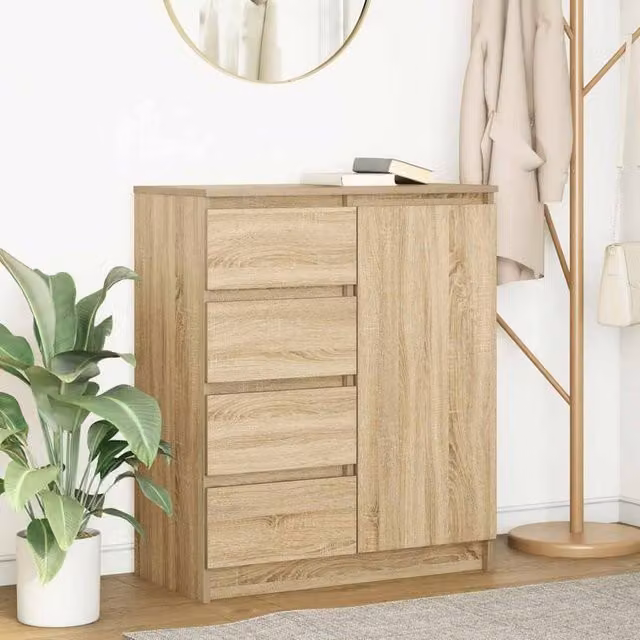 Berkfield Home Sonoma Oak Sideboard with Drawers in Brown, W/D/H: 71 x 35 x 84 cm – 1