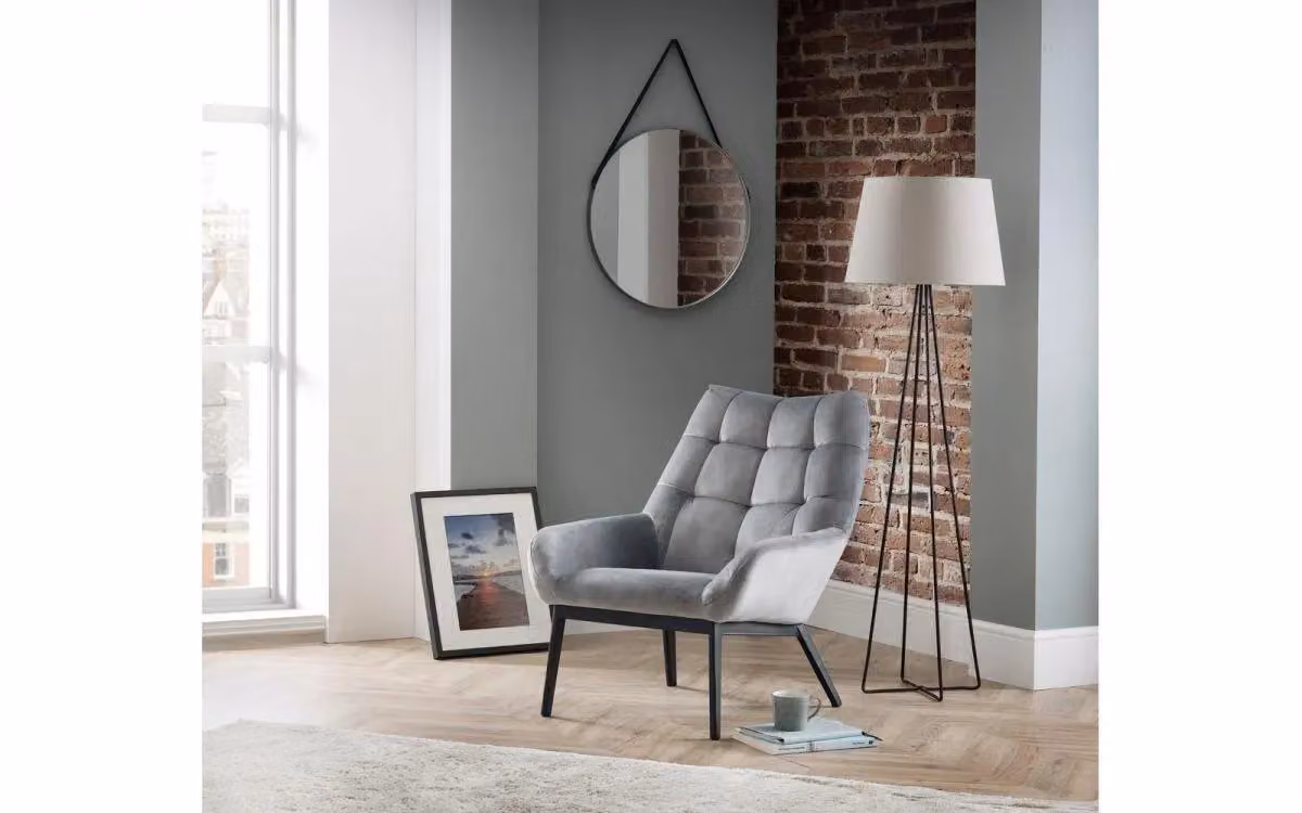 Ashfield Grey Tufted Velvet Chair with Armrests and Metal Frame – 2