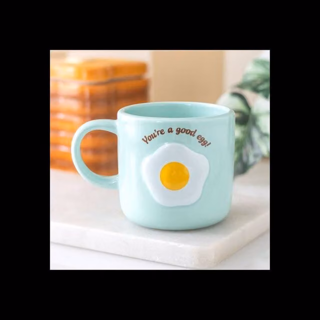 KDMD Youre A Good Egg Coffee Mug with Fried Egg Design in Blue and Aqua – 1