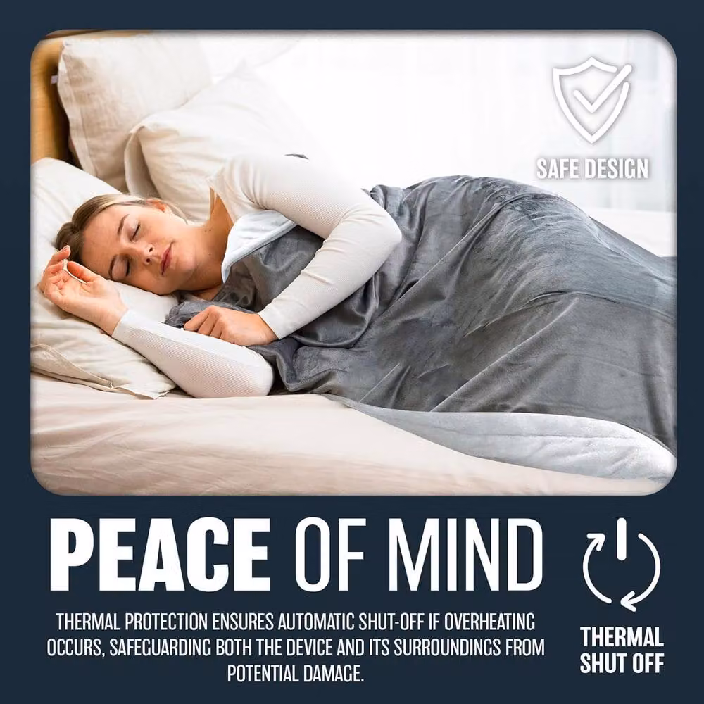 BARGAINS-GALORE Extra Large Plush Electric Heated Blanket Throw in Dark Grey, W: 130 cm, L: 180 cm – 3
