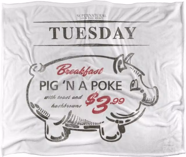 Supernatural Pig 'N' Poke Officially Licensed Silky Touch Super Soft Throw Blanket, White, W: 152 cm, D: 127 cm