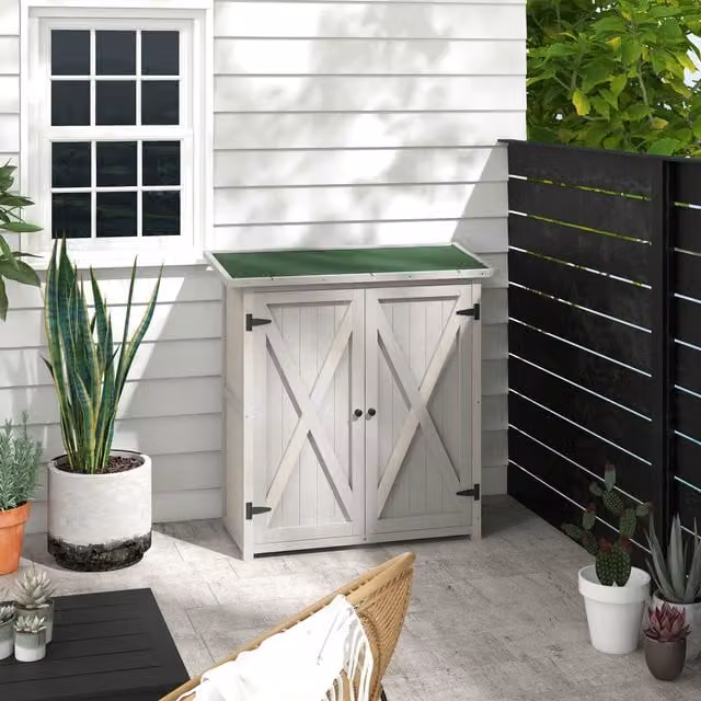 Outsunny Large Fir Wood Garden Shed in Light Grey