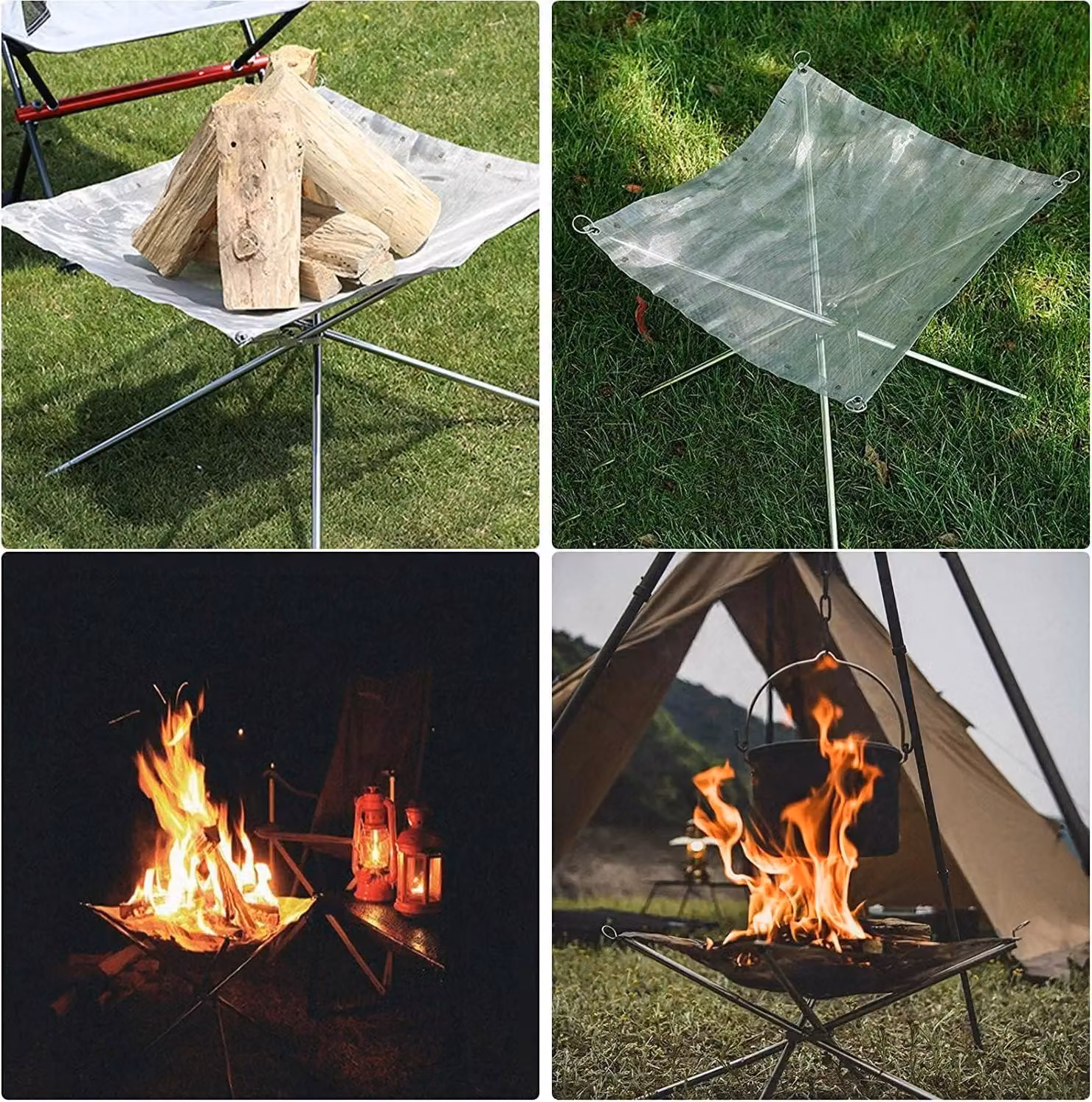 Shatchi Portable Stainless Steel Mesh Fire Pit in Silver with Heat Resistant Gloves and Carrying Bag, Diameter: 42 cm – 8
