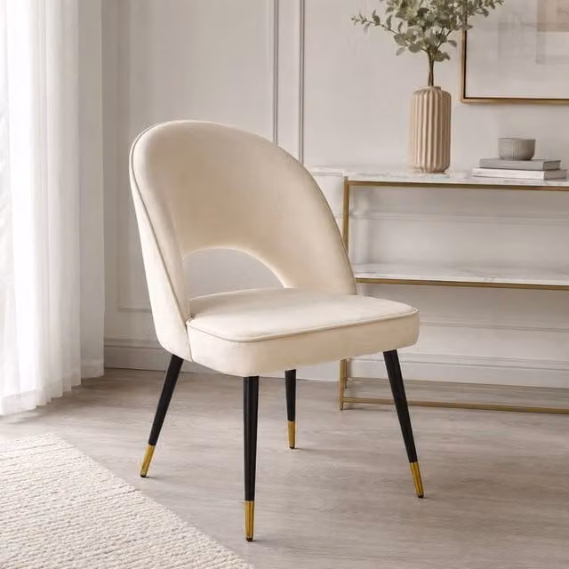 Stratus Interiors Astra Dining Chair in Cream Fabric and Synthetic Leather with Wooden Legs