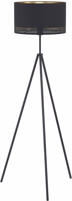 Loops Floor Lamp in Black and Gold with Fabric Shade and E27 Bulb Holder – 1