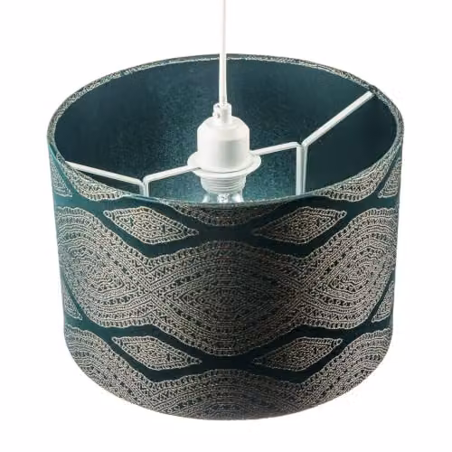 Happy Homewares Forest Green and Gold Geometric Cylinder Lamp Shade, Diameter: 30 cm – 2
