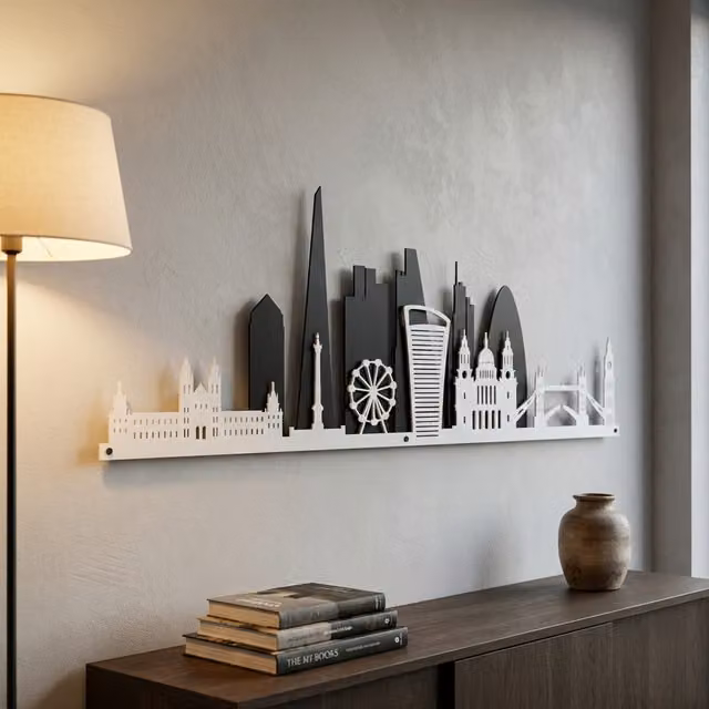 Laser Hut London Skyline Metal Wall Art in Black and White