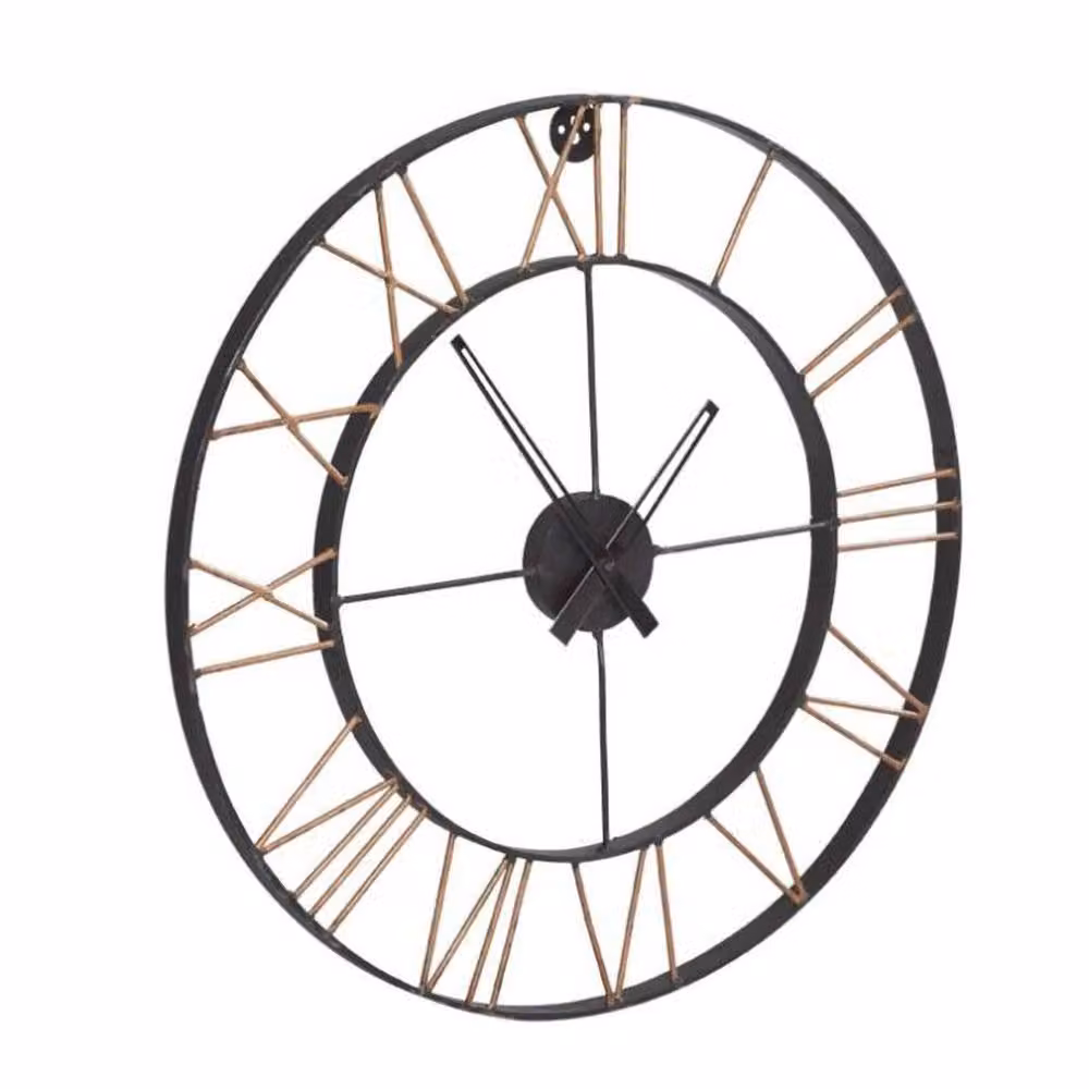 Wyld Haus Inari Large Industrial Round Metal Analog Wall Clock in Brown – 2
