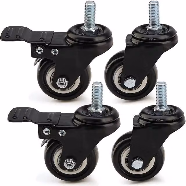 VOGREX 4 Pack Heavy Duty Swivel Rubber Castor Wheels in Black with Steel Components, 50mm