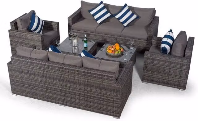Giardino Sydney 8 Seater Rattan Sofa Set with 2 Square Coffee Tables in Grey