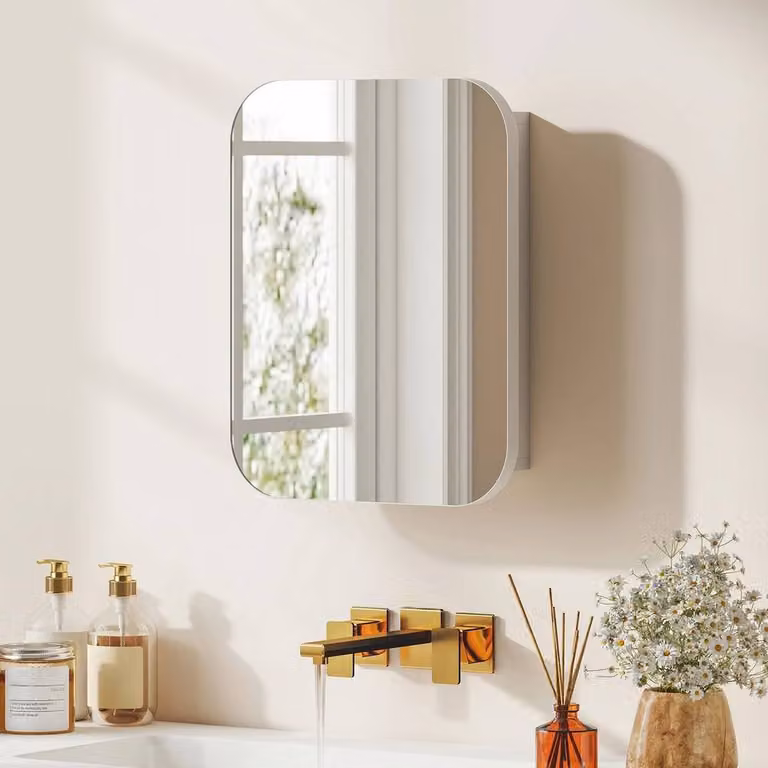 FORGEVIO Modern Wall Mounted White Bathroom Cabinet with Mirror and Soft Close Hinged Doors