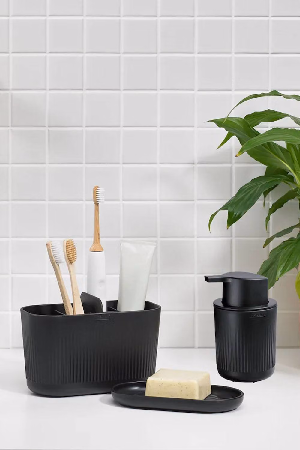 ReBorn Large Black Bathroom Caddy with Soap Dispenser and Soap Dish Set – 2