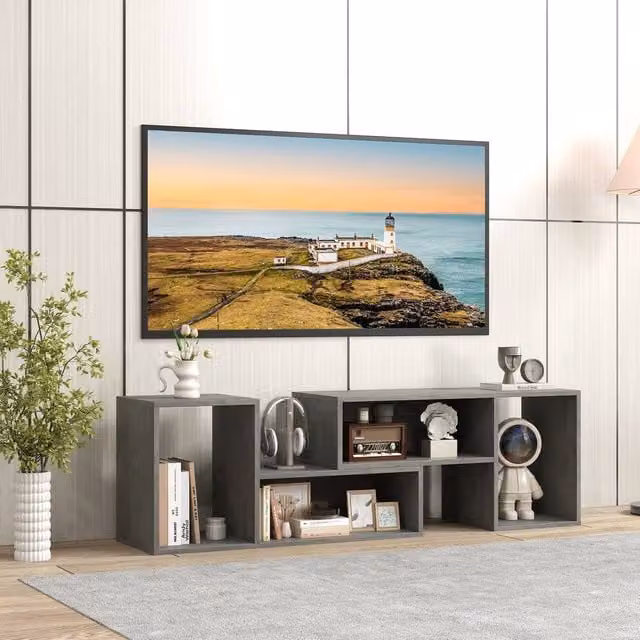 CASART Grey Minimalist Wood Free Combination TV Stand for 60 Inch TVs with Media Compartments