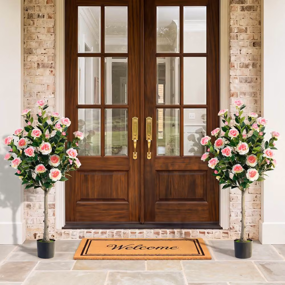 Costway Artificial Camellia Tree Faux Greenery Plant in Green and Pink – 3