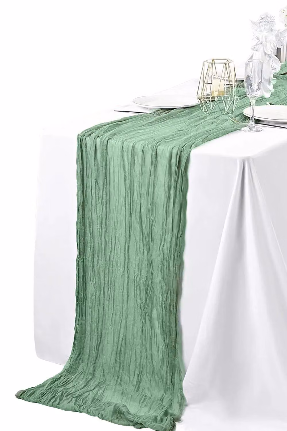 Neel Blue Plain Green Cheesecloth Table Runner, W: 90 cm, L: 400 cm – 2
