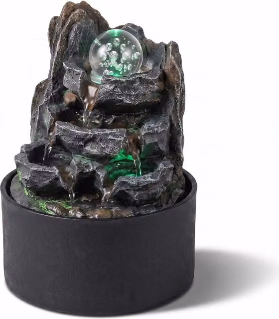 Spector Tabletop Indoor Water Feature with Rotating Glass Ball and LED Light, Grey