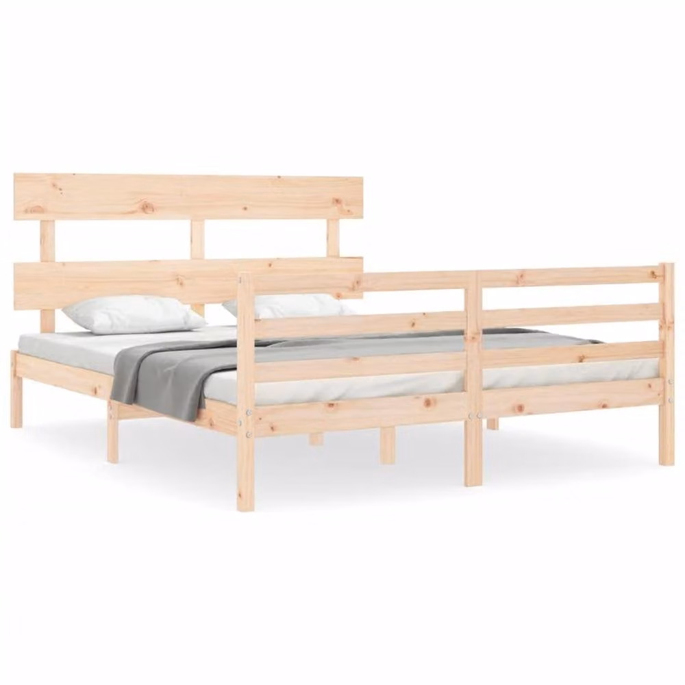 Berkfield Home Beautiful Bed Frame with Headboard in Light Oak Solid Wood W/D/H: 160 x 200 x 81 cm – 2