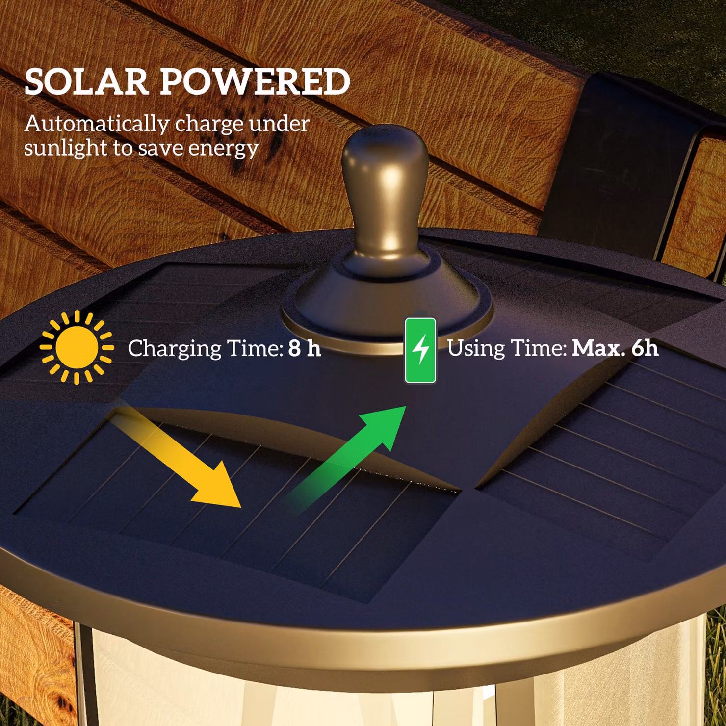 Outsunny Solar LED Lamp Post Light in Black with Cool White Light, IP44 Waterproof Outdoor Street Lantern for Garden and Pathways, Height: 130 cm – 3