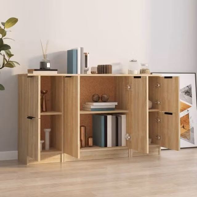 Berkfield Home 3-Piece Sonoma Oak Sideboard Set in Light Brown – 1