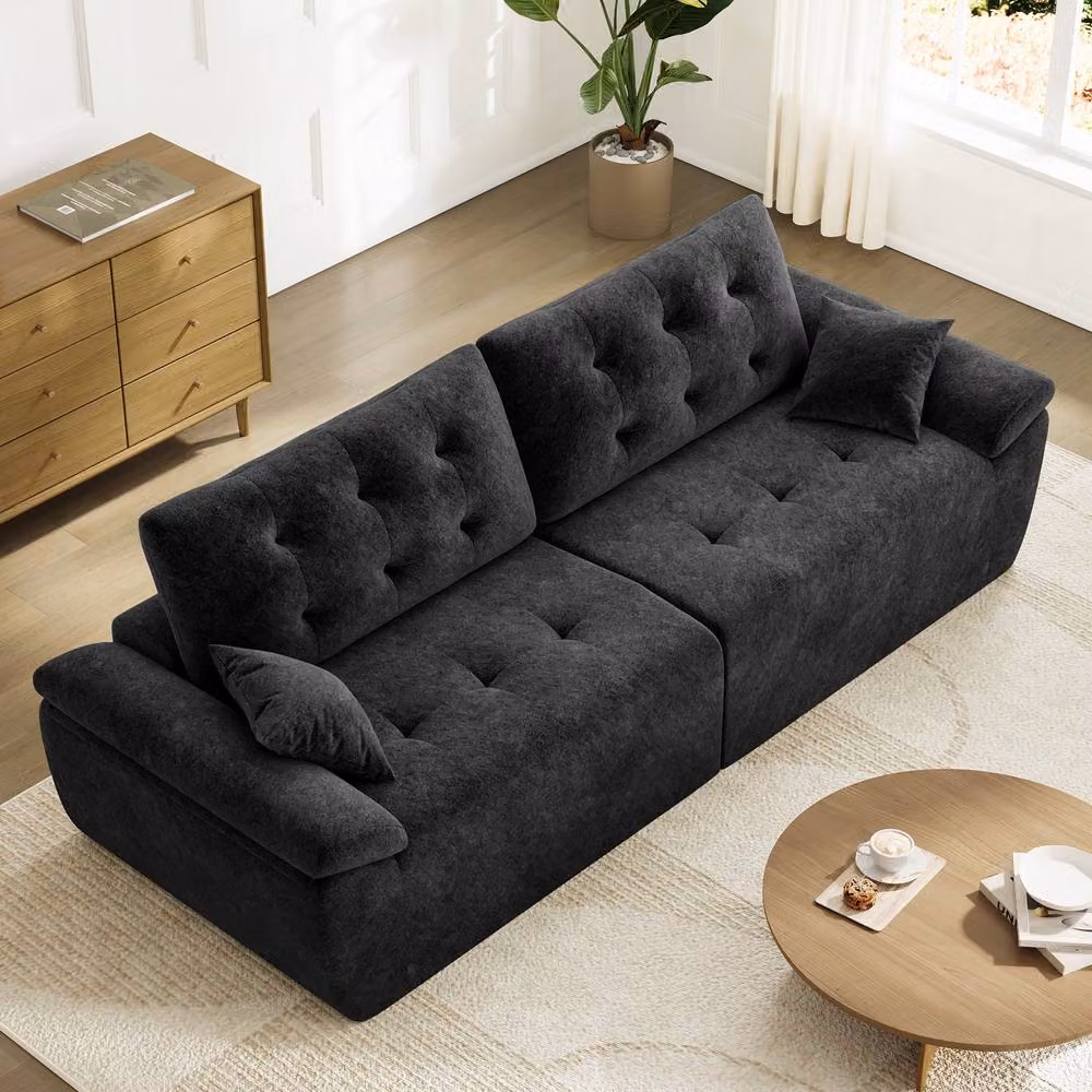 Dprodo 4 Seater Modular Chenille Sectional Sofa in Black, 275 cm – 6