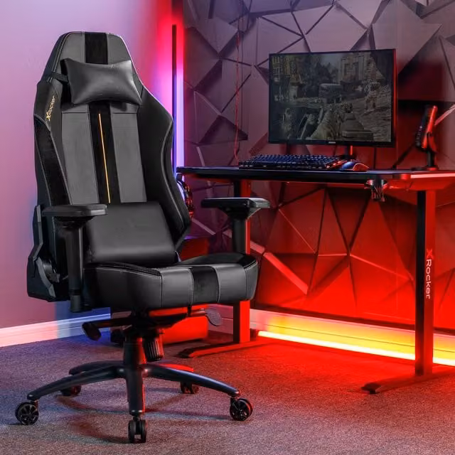 X Rocker Onyx Gaming Chair in Black and Gold with Velvet Fabric and PU Faux Leather