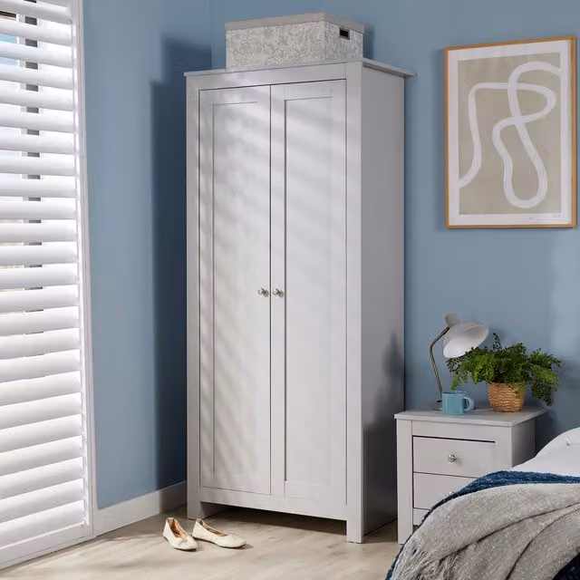 Home Source Nyon 2 Door Grey Wardrobe with Hanging Rail and Internal Shelves