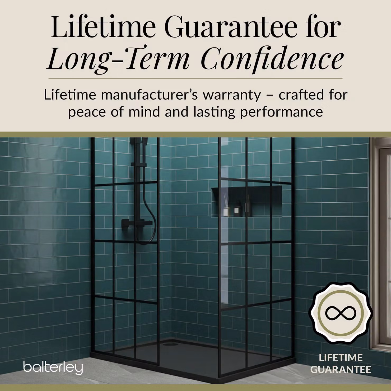 Balterley 8mm Glass Walk-In Wetroom Screen and Tray Set, Black and Grey, W: 1200 mm, D: 900 mm – 5