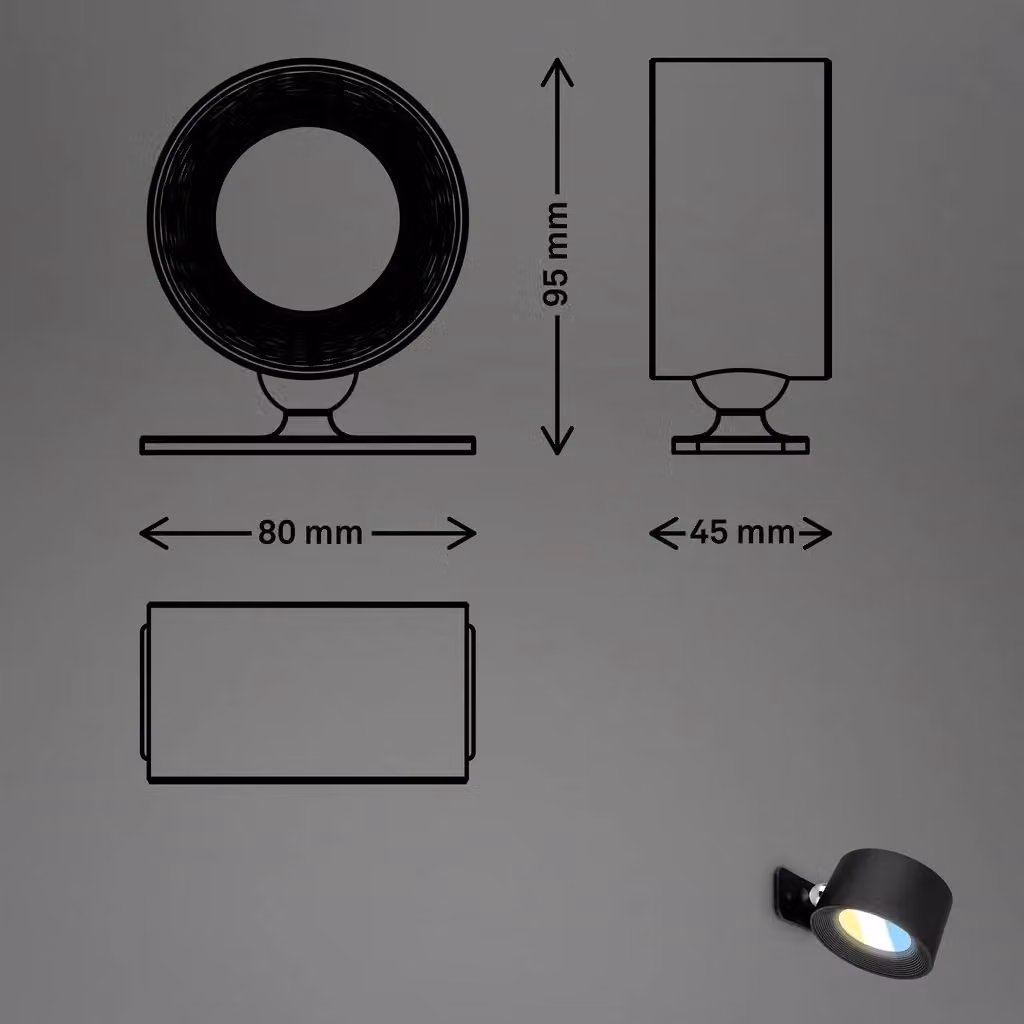 Briloner Rechargeable LED Wall Light, Black Adjustable and Dimmable Magnetic Reading Lamp – 5