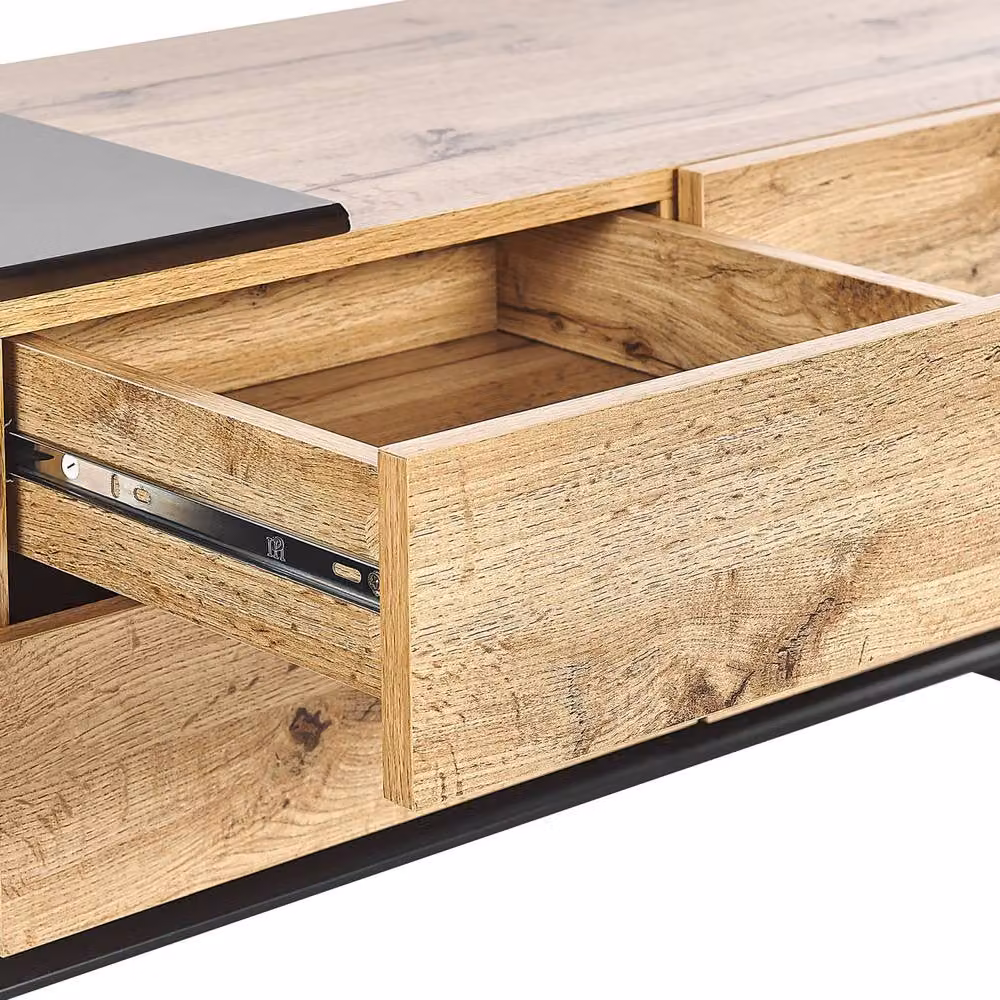Wyld and Coco Industrial TV Stand for up to 70 inch TVs, Light Brown Wood and Black Metal, Width: 160 cm – 3