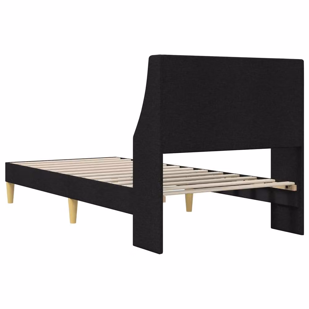 Berkfield Home Modern Fabric Bed Frame with Headboard in Black, W/D/H: 90 x 190 cm – 4
