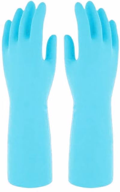 Marigold Blue Rubber and Cotton Bathroom Gloves, Size: Large