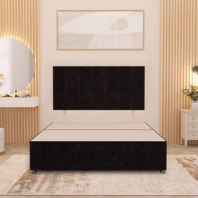 Somnior Beds Ltd Austin Divan Bed Base with Storage Drawers in Black Plush Velvet, W/D/H: 180 x 200 x 34.5 cm
