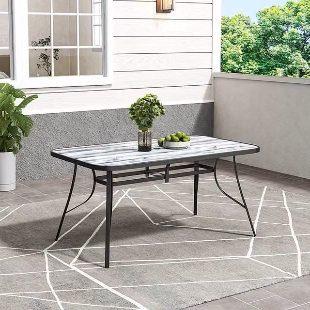 Breeins Modern Wood Effect Garden Table with Tempered Glass in Black and Grey, W: 150 cm, D: 90 cm, H: 72 cm