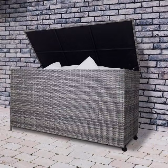 Jardi Modern Rattan and Metal Cushion Storage Box in Grey