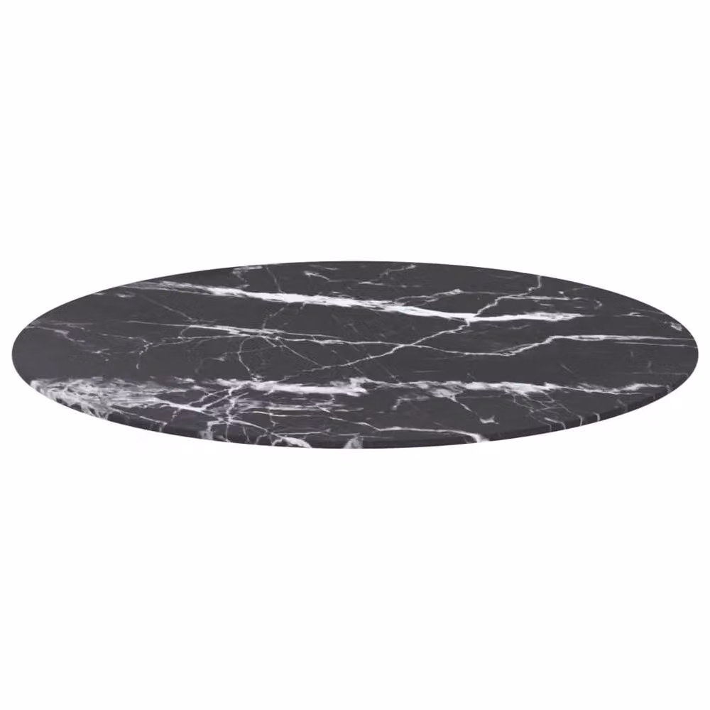 Berkfield Home Black Marble Design Tempered Glass Table Top, Diameter: 80 cm, Thickness: 1 cm – 2