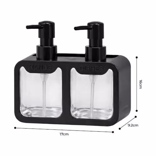 Innoteck Sink Organiser Set in Black with Dual 350ml Soap Dispensers, Sponge Holder and Removable Drip Tray – 4