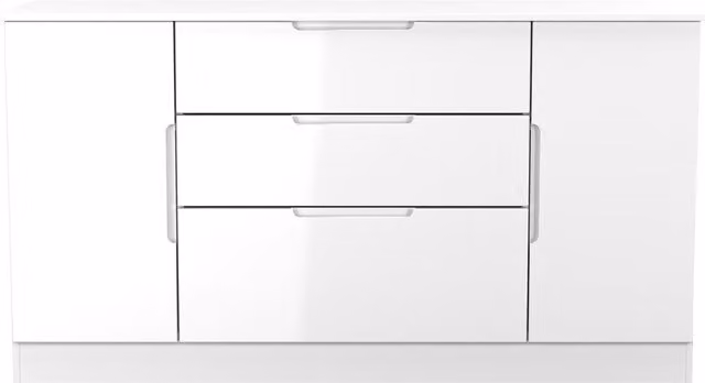 Ready Assembled 2 U Lucca Wide 2 Door 3 Drawer Unit in White Glossy Finish