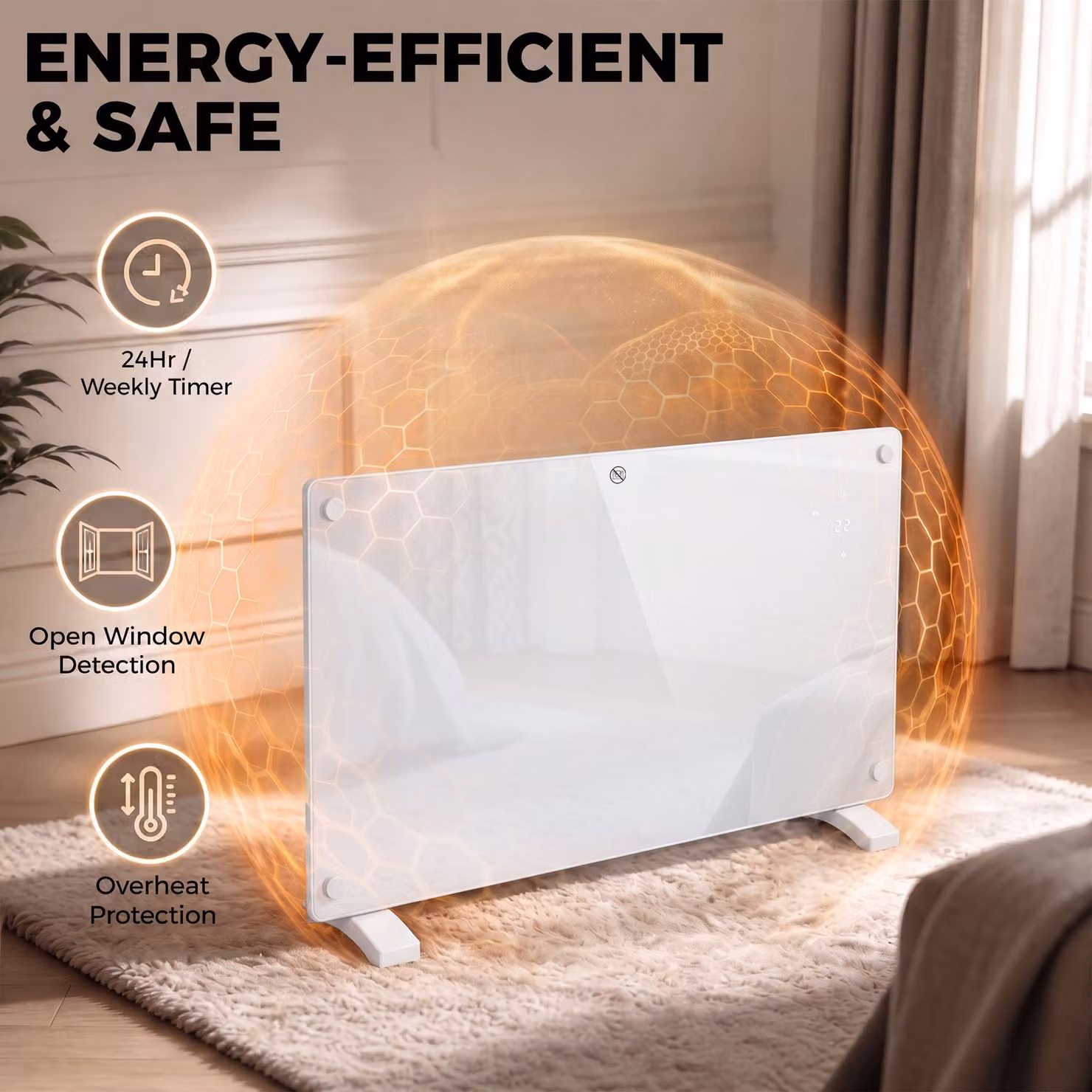 HOMCOM 1500W Smart Convector Panel Heater, White, Wall Mounted or Freestanding with WiFi App Control and Weekly Timer – 4
