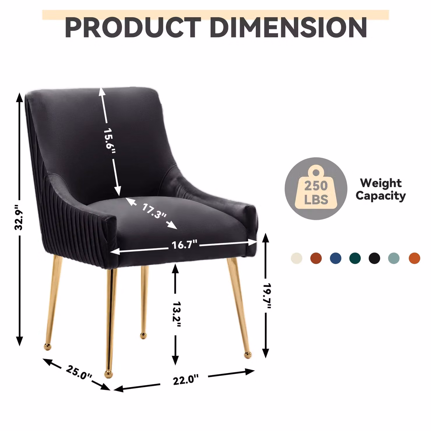 SEYNAR Set of 2 Modern Upholstered Velvet Dining Chairs with Gold Metal Legs in Black – 3