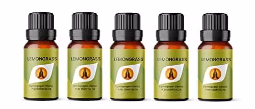 Aroma Energy Lemongrass Pure Essential Oil, 5 x 10ml Bottles, Transparent