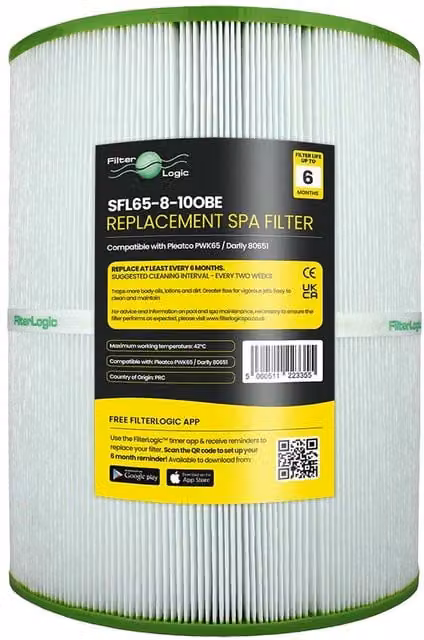 FilterLogic White Hot Tub Spa Filter Cartridge compatible with Pleatco PWK65 and Darlly 80651