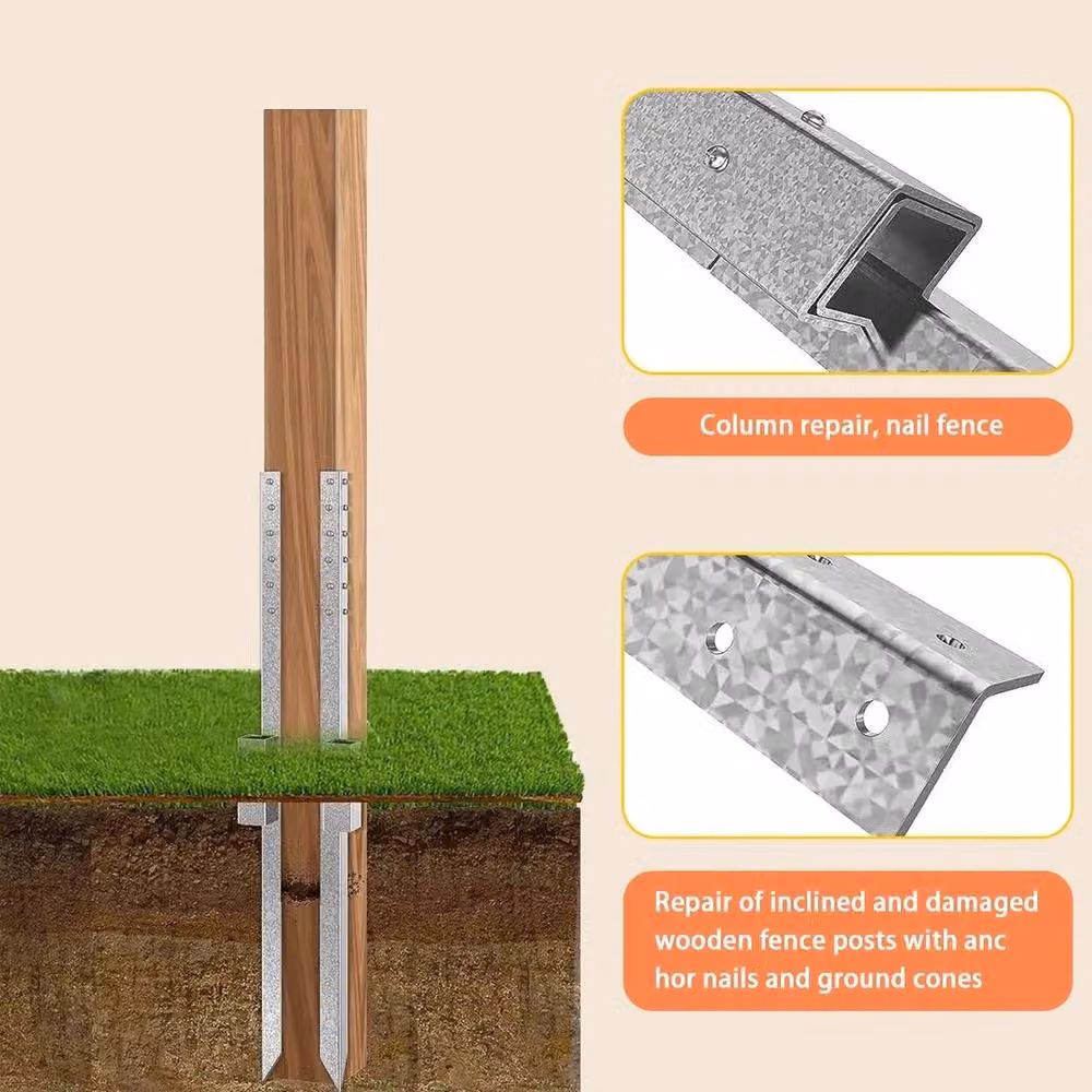 FLAVORA Heavy Duty Metal Fence Post Repair Kit Stake Anchor in Silver, Height: 120 cm, Width: 300 cm – 3