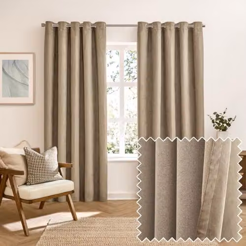 Furn Verso Blackout Eyelet Curtain Pair in Brown, W/D/H: 183 x 168 cm – 1