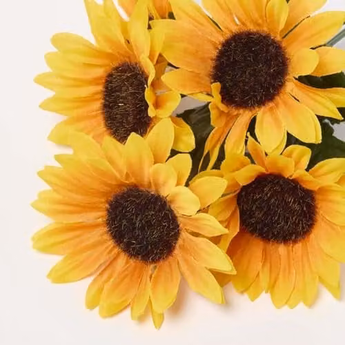 HOMESCAPES Set of 5 Yellow and Green Artificial Sunflower Floral Bouquets, Height: 30 cm – 2