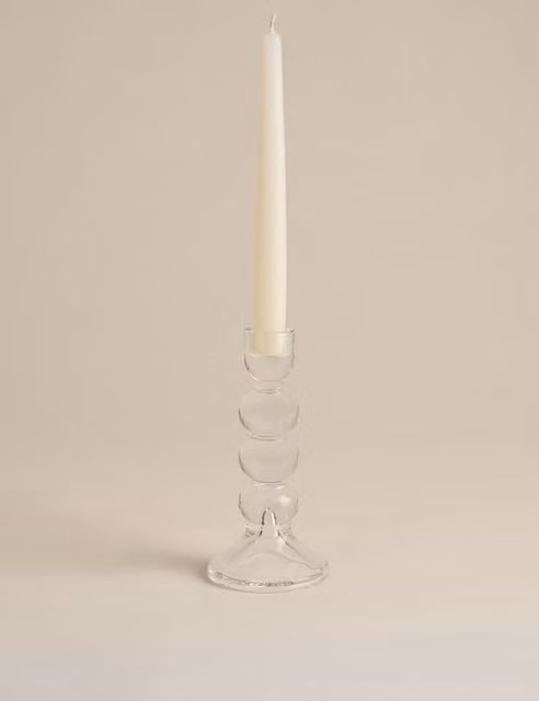 M&S Tall Glass Bobble Dinner Candle Holder, Clear